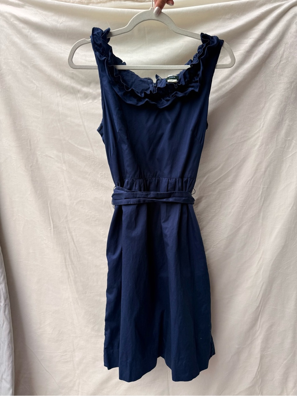 J. Crew Navy Ruffle Neck Dress with Zip Detail
